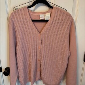 Bobbie Brooks sweater. V-neck, cable-knit garment made in the USA. Vintage